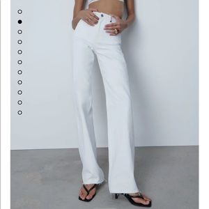 Zara High Rise Wide Leg White Jeans